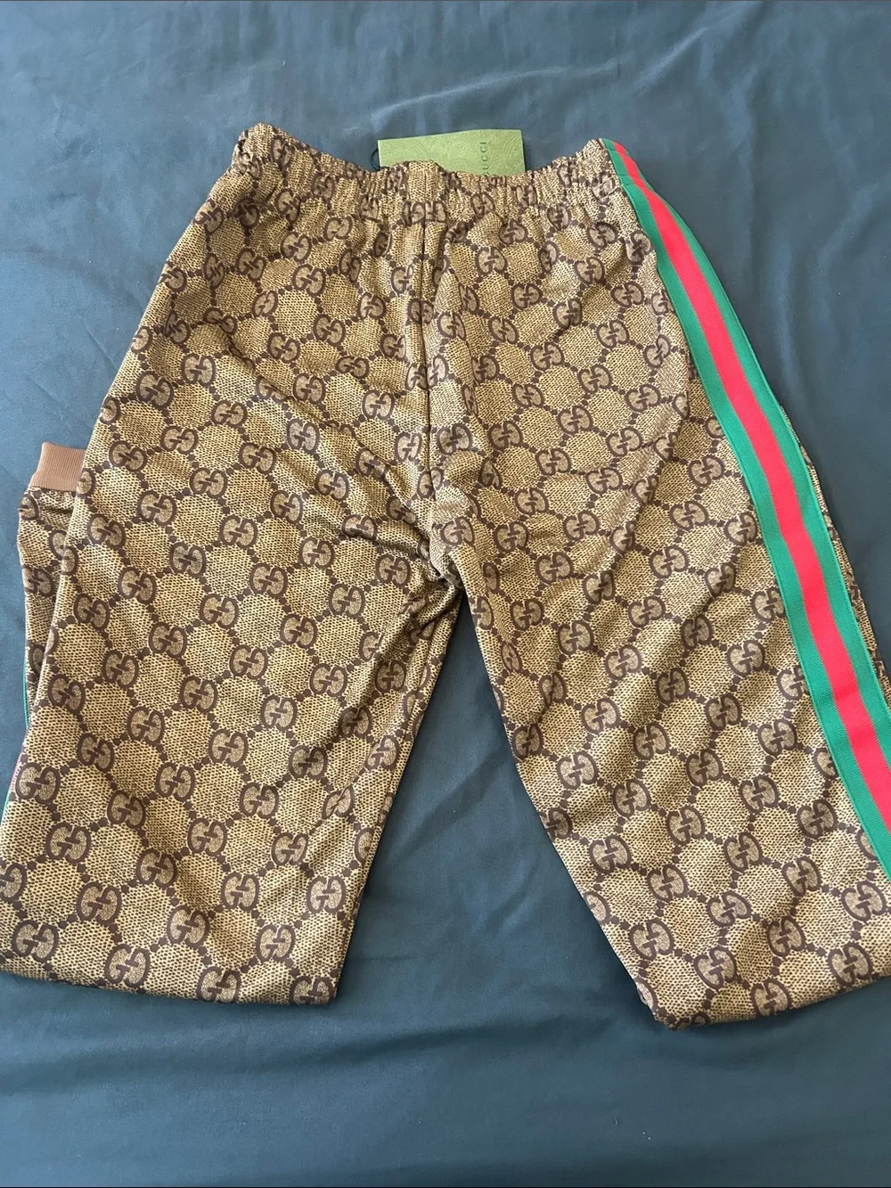 Gucci Beige/Brown Monogram Joggers with Green-Red Side Stripe